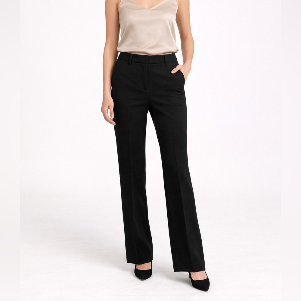 Black mid rise straight leg pants trousers